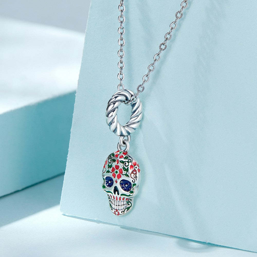 flower skull head dangle charm 925 sterling silver yb2467