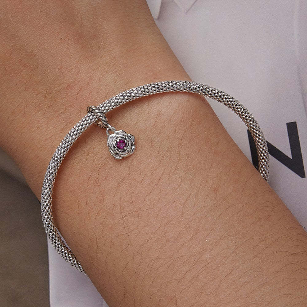 rose with pink red zircon dangle charm 925 sterling silver yb2489