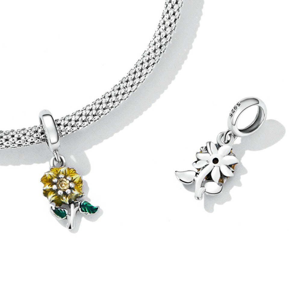 sunflower with yellow zircon dangle charm 925 sterling silver yb2490