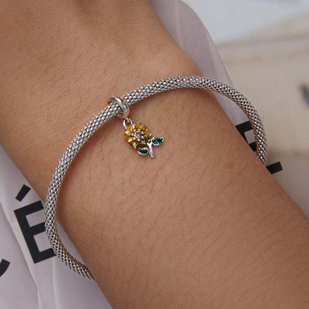sunflower with yellow zircon dangle charm 925 sterling silver yb2490