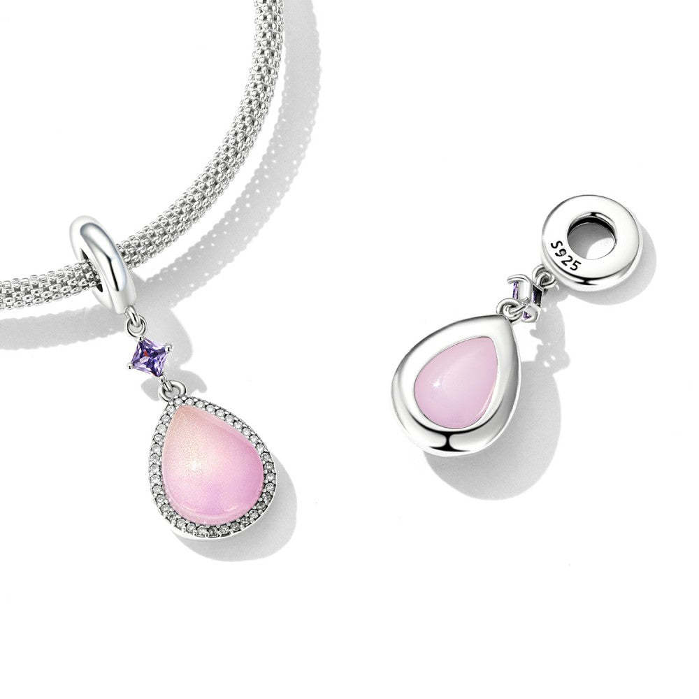 pink waterdrop dangle charm 925 sterling silver yb2494