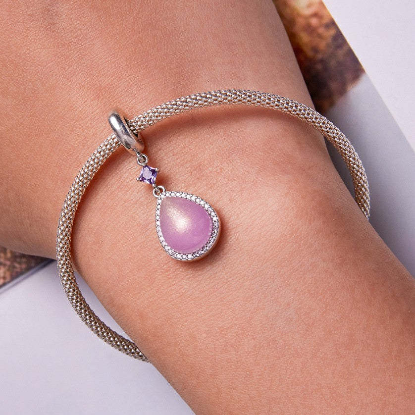 pink waterdrop dangle charm 925 sterling silver yb2494