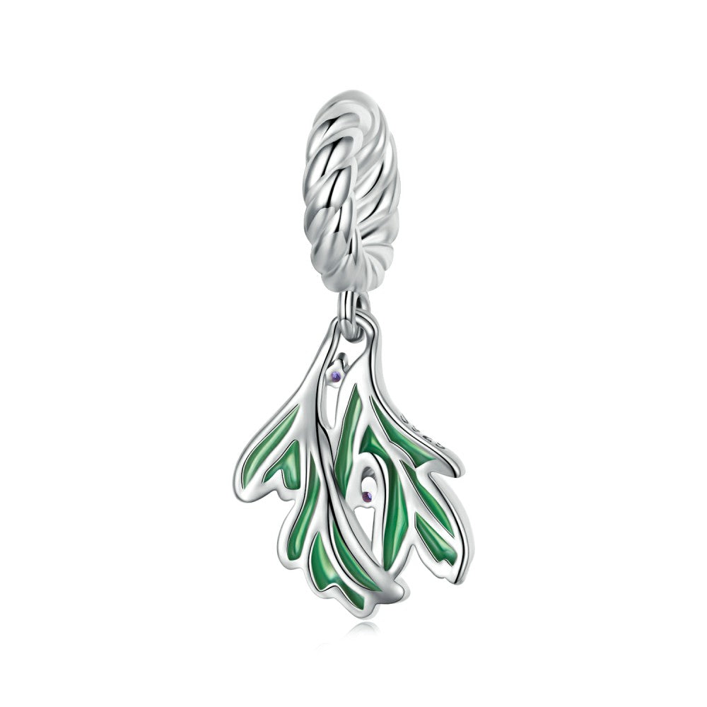 green leaves dangle charm 925 sterling silver yb2497