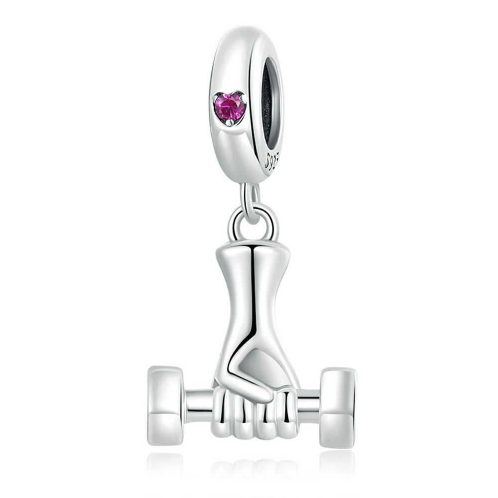 Fitness Dumbbells Dangle Charm Silver