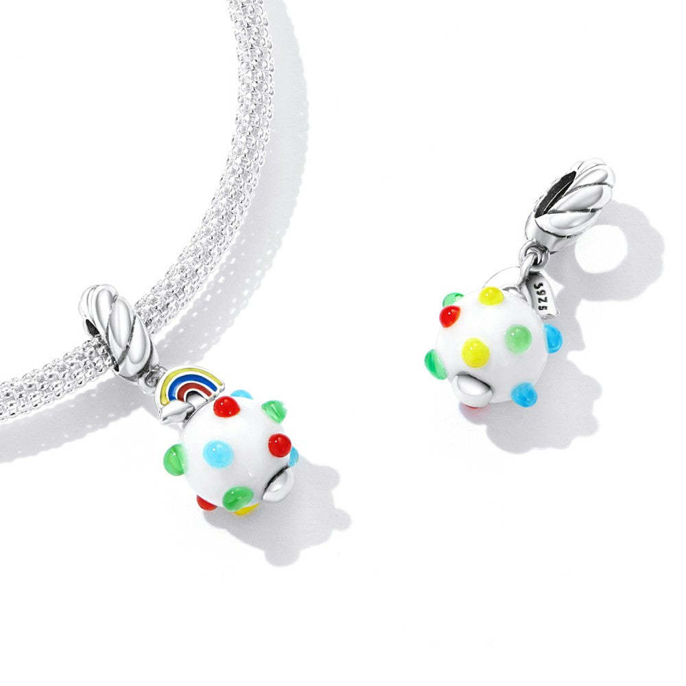 colorful dots glass dangle charm 925 sterling silver yb2510