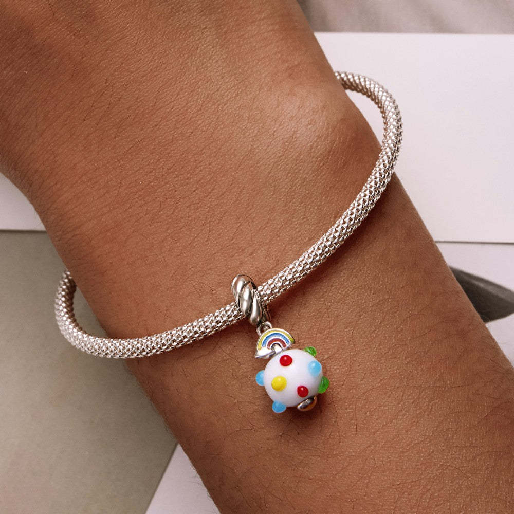 colorful dots glass dangle charm 925 sterling silver yb2510
