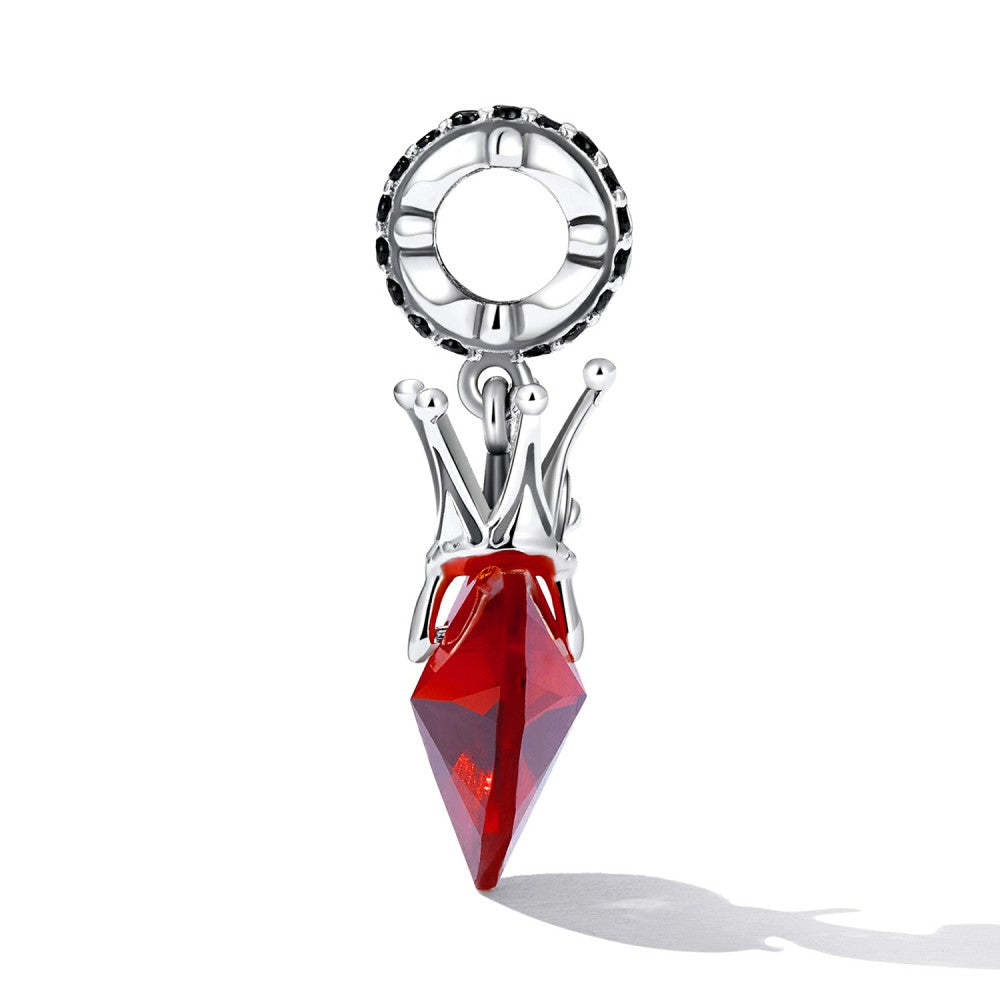 crown red heart dangle charm 925 sterling silver yb2512