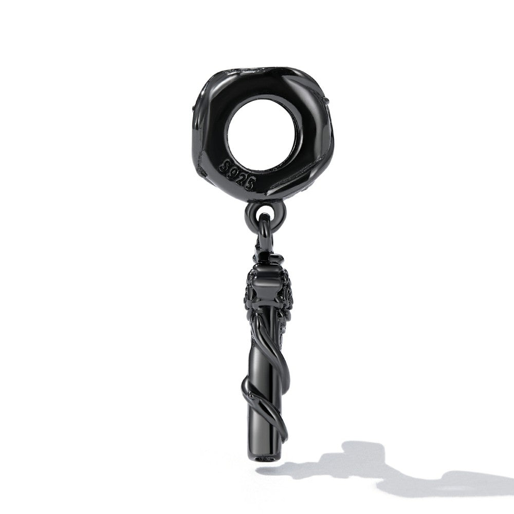 black rose pistol dangle charm 925 sterling silver yb2518