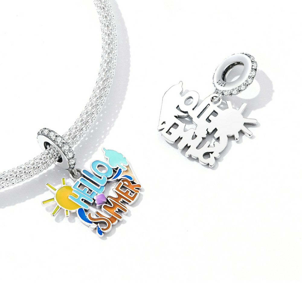 blue and red hello summer dangle charm 925 sterling silver yb2529
