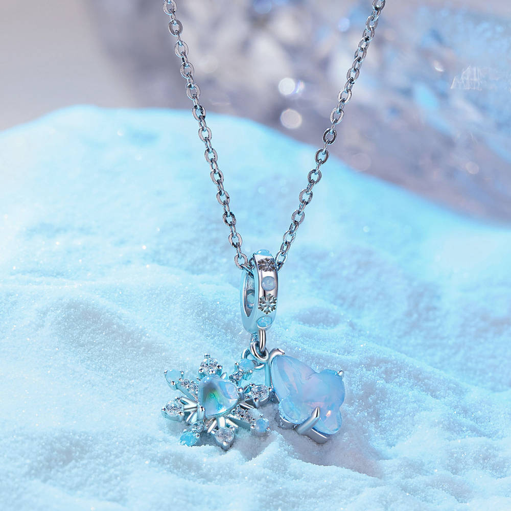 Ice and Snow Butterfly Pendant Dangle Charm Silver Christmas Gifts - soufeelau