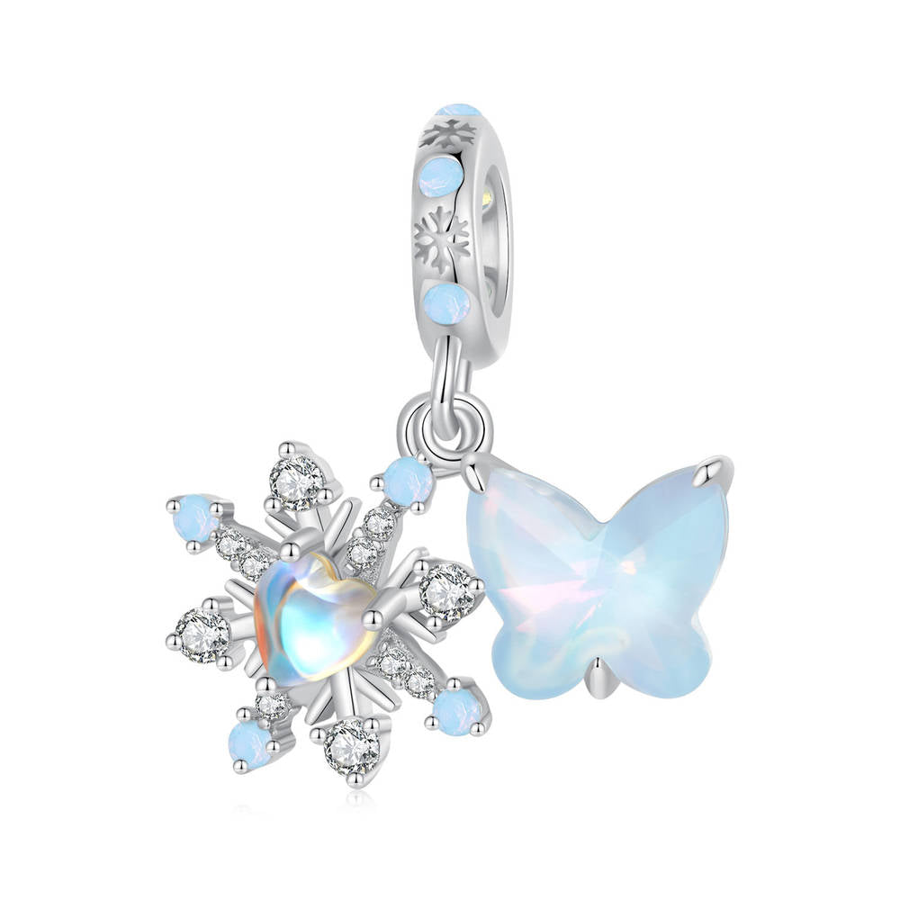 Ice and Snow Butterfly Pendant Dangle Charm Silver Christmas Gifts - soufeelau