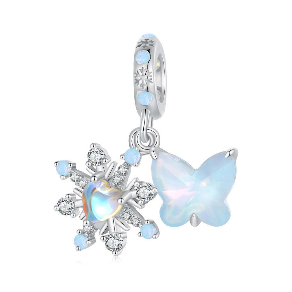 Ice and Snow Butterfly Pendant Dangle Charm Silver Christmas Gifts - soufeelau