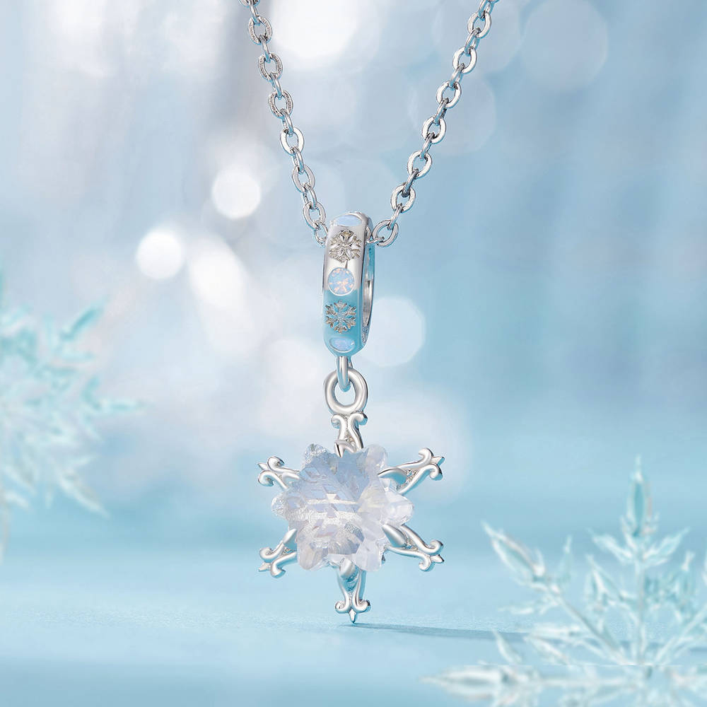 Ice Flower Pendant Dangle Charm Silver Christmas Gifts - soufeelau