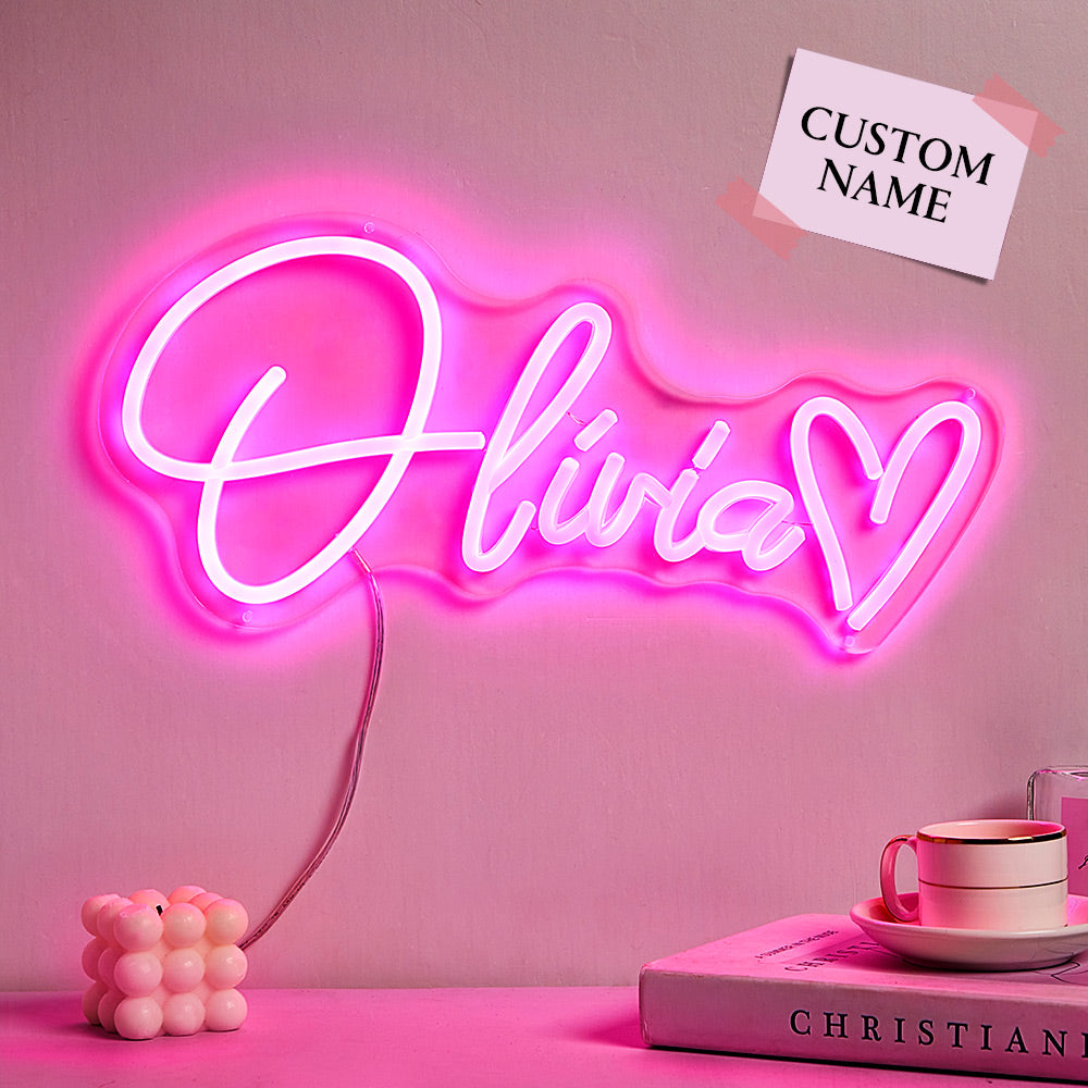 Custom Name Pink Adjustable Lamp Personalized Love Heart Neon Sign Children's Room Decor - soufeelau