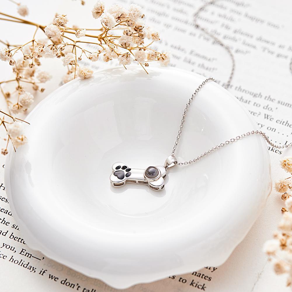Dog Paw Bone Projection Necklace Personalized Picture Inside Pendant Keepsake Jewelry Trendy Best Friend Gift - soufeelau