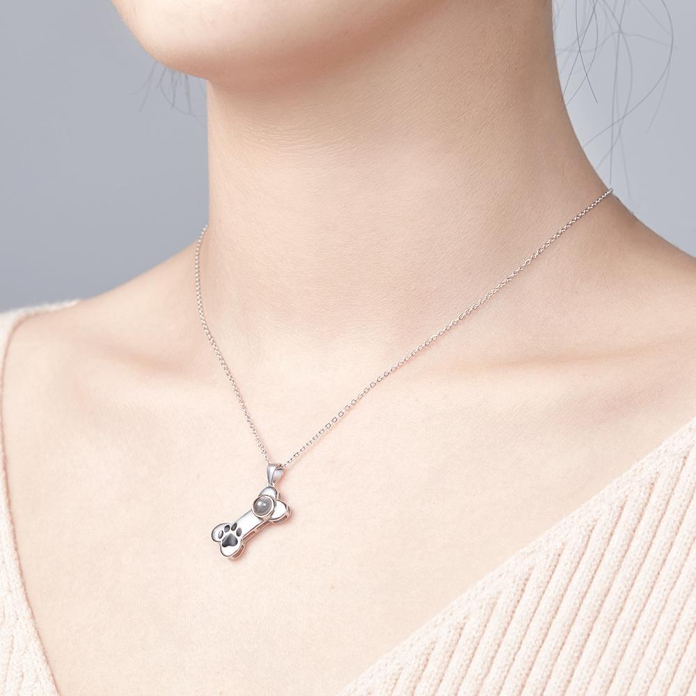 Dog Paw Bone Projection Necklace Personalized Picture Inside Pendant Keepsake Jewelry Trendy Best Friend Gift - soufeelau