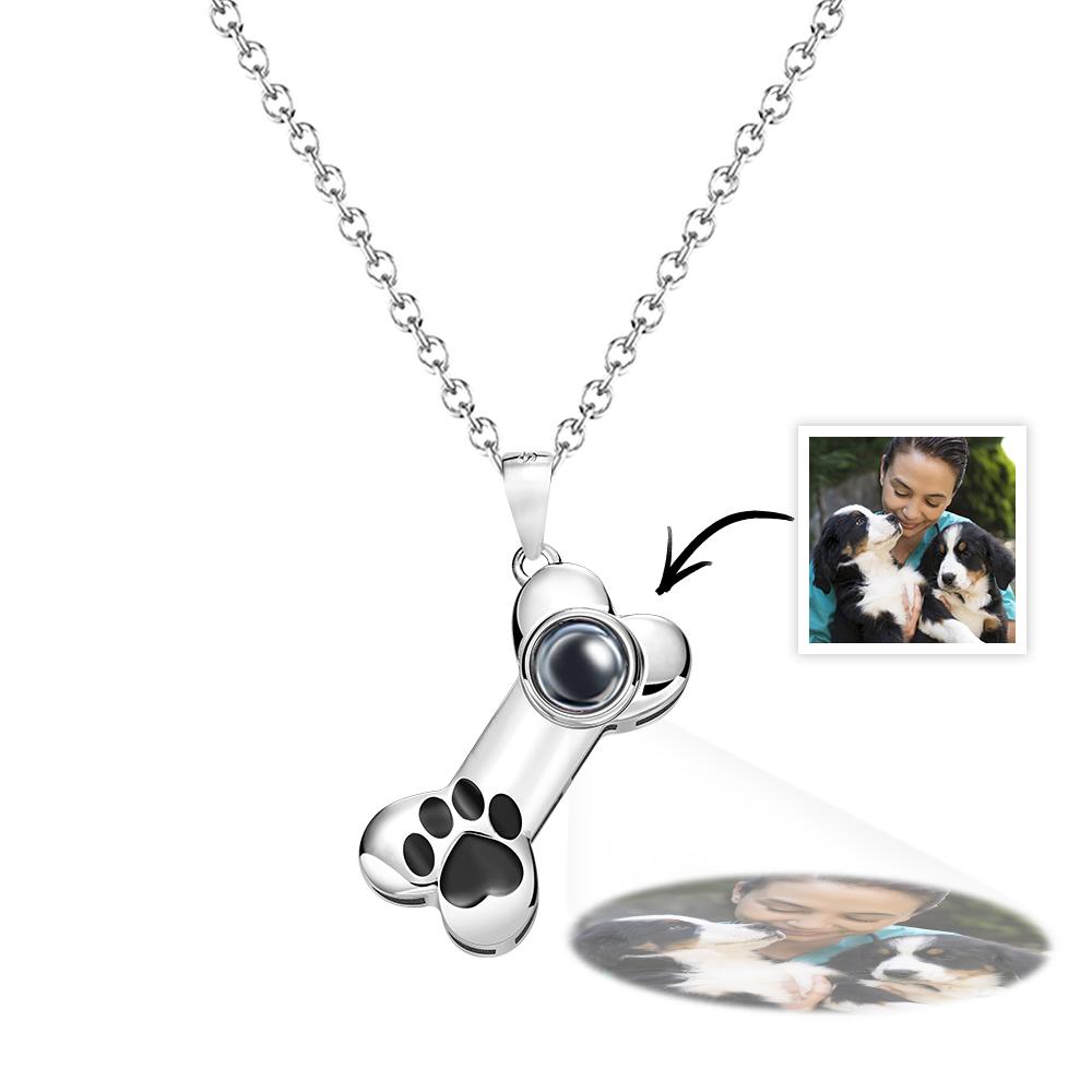 Dog Paw Bone Projection Necklace Personalized Picture Inside Pendant Keepsake Jewelry Trendy Best Friend Gift - soufeelau