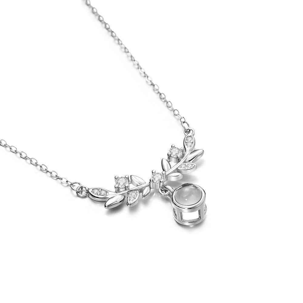Laurel Leaf Projection Necklace Personalized Picture Inside Pendant Sterling Silver Keepsake Jewelry - soufeelau