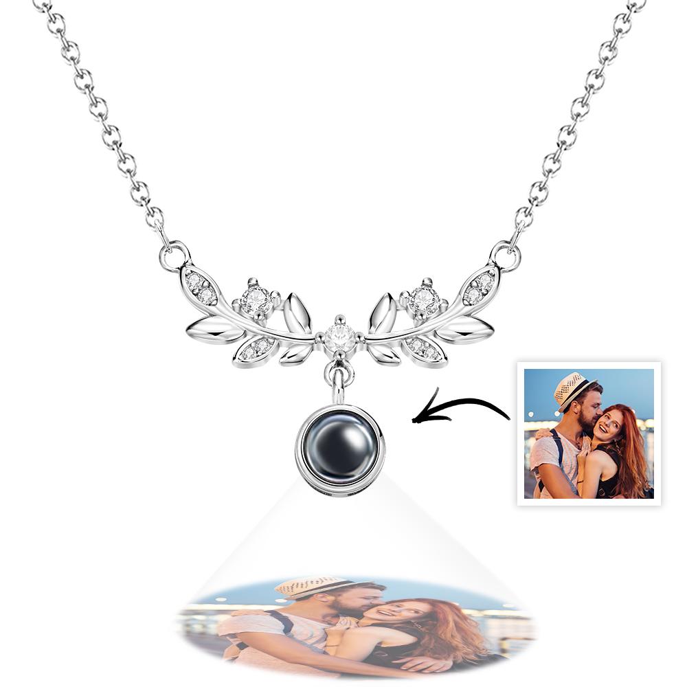 Laurel Leaf Projection Necklace Personalized Picture Inside Pendant Sterling Silver Keepsake Jewelry - soufeelau