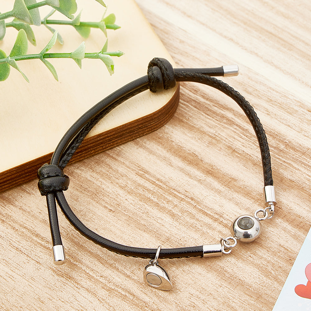 Custom Photo Projection Bracelet Leather Heart Magnetic Bracelet Gift for Couple - soufeelau
