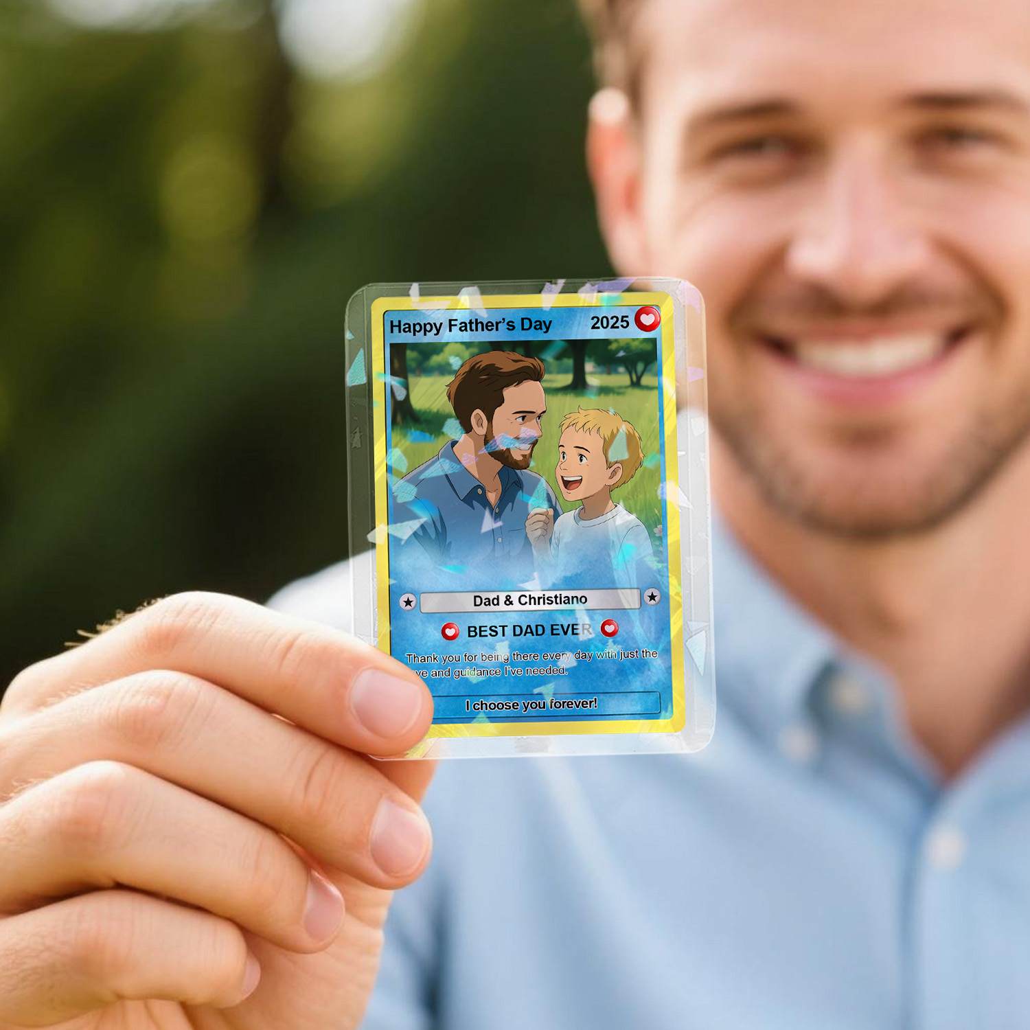 Personalized Father's Day Anime Card, Fathers Day Gift For Dad, Custom Photo Anime Card, Gamer Dad Gifts From Kids, Gift For Husband - soufeelau
