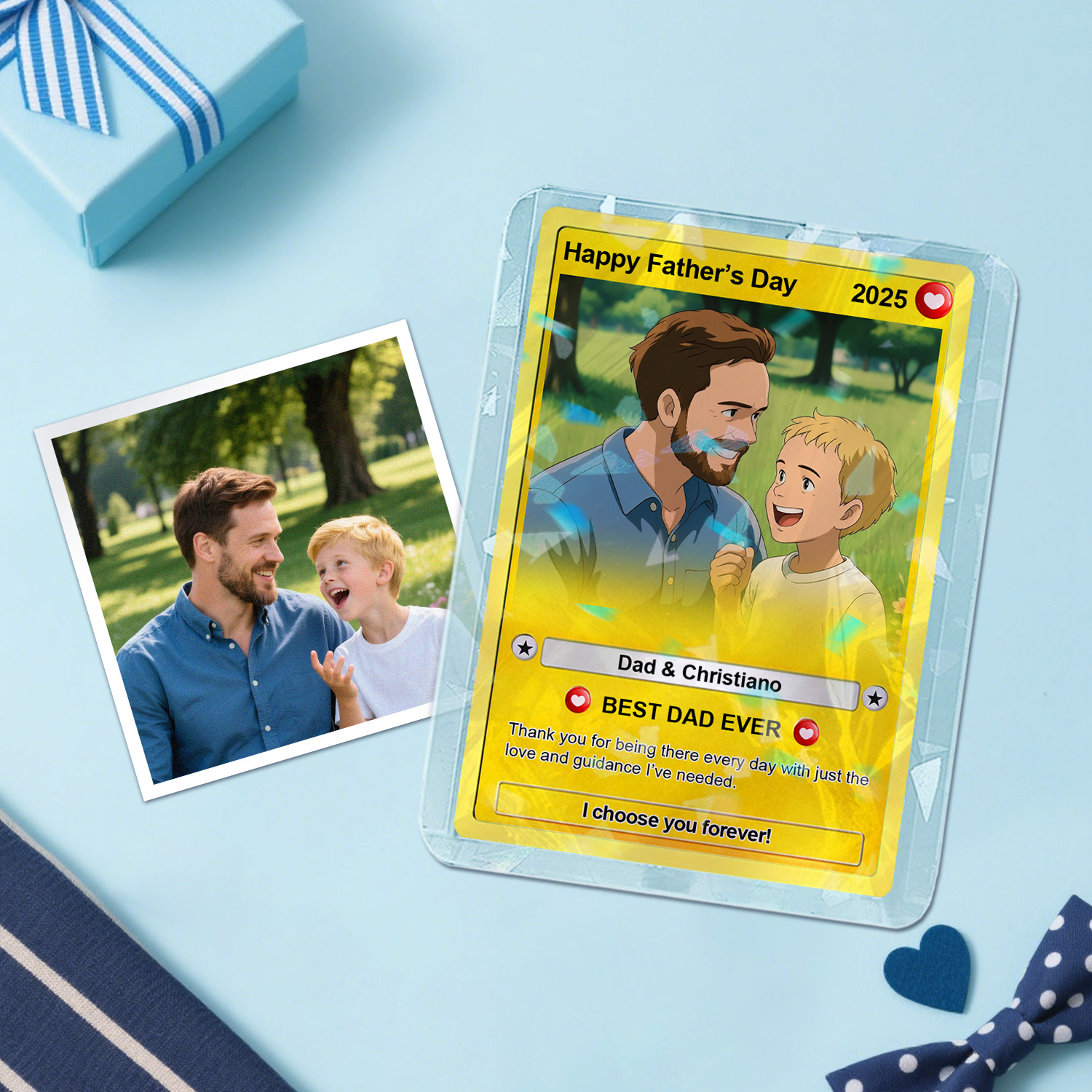 Personalized Father's Day Anime Card, Fathers Day Gift For Dad, Custom Photo Anime Card, Gamer Dad Gifts From Kids, Gift For Husband - soufeelau