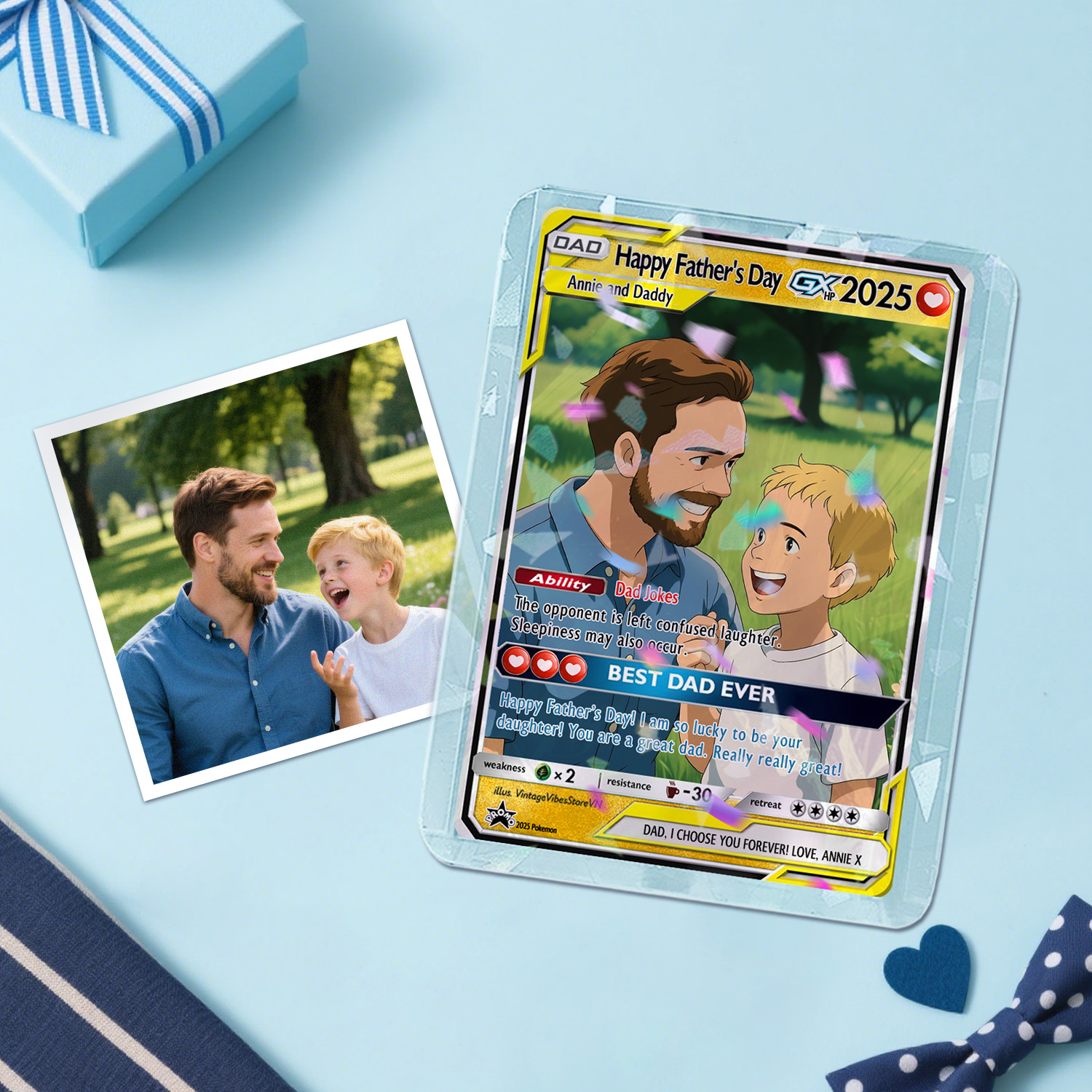 Personalized Father's Day Poke Card, Custom Photo Art Card, Best Dad Wallet Card Gift For Dad, Father's Day Gift From Kids, New Dad Gift - soufeelau