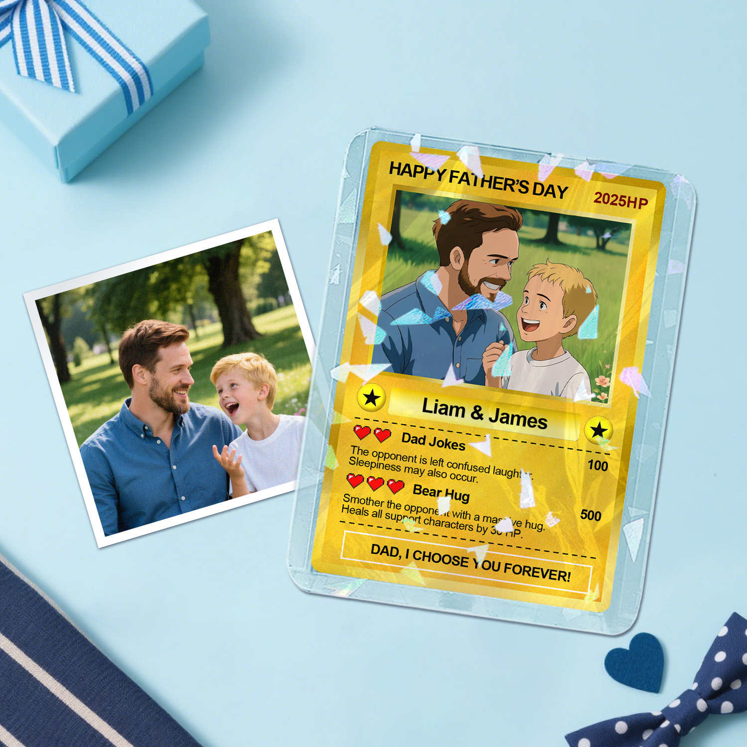 Personalized Father's Day Anime Acrylic Card, Fathers Day Gift For Dad, Custom Photo Anime Card, Gamer Dad Gifts From Kids, Gift For Husband - soufeelau