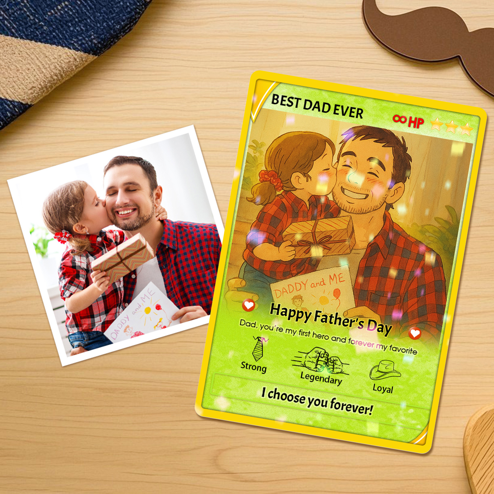 Personalized Father's Day Anime Card, Anime Photo Block, New Dad Gift, Fathers Day Gift, Game Dad Gift From Kids, Gamer Husband Gift - soufeelau