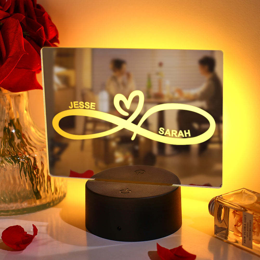 Personalized Name Mirror Colorful Lamp Infinity Heart Couple Gift - soufeelau