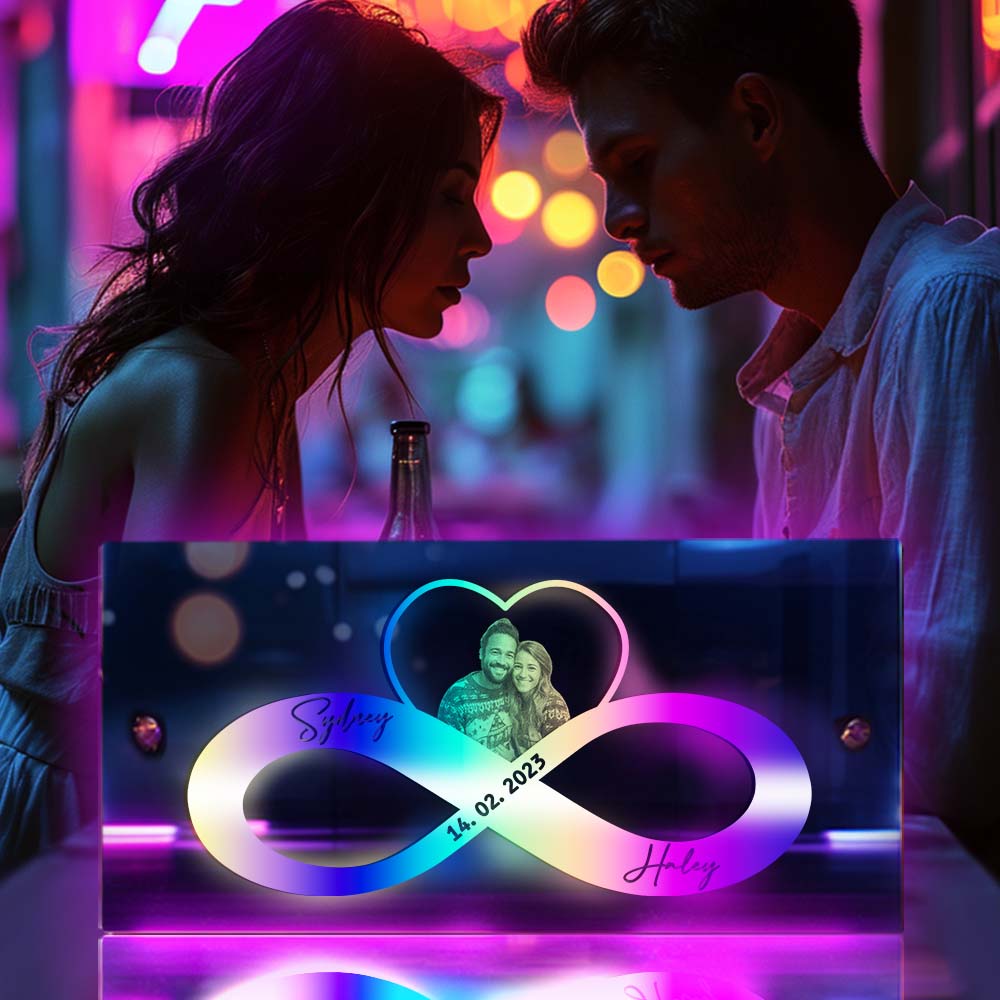 Personalized Photo And Date Name Mirror Light Infinity Heart Couple Valentine's Day Gifts Wall Decorations For Lover - soufeelau