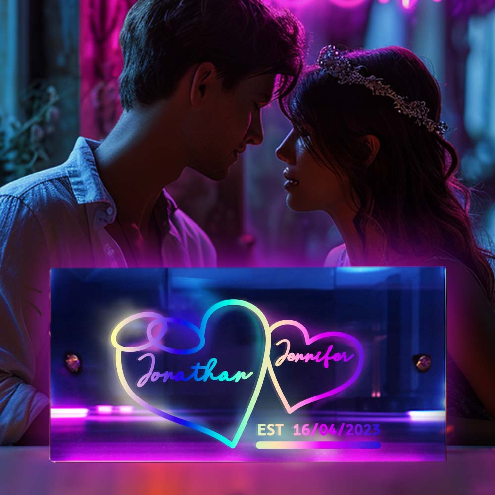 Personalized Name Mirror Heart Special Dates LED illuminated Light-Up Wall Decorations Valentine's Day Gifts For Couple - soufeelau