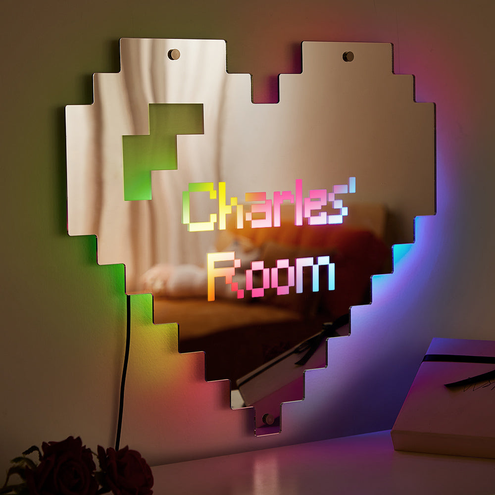 Custom Engraved Mirror Light Pixel Style Heart Home Gift - soufeelau