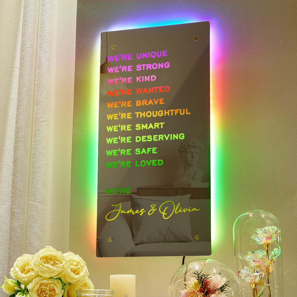 Valentine's Day Gift WE ARE Personalized Name Mirror Light Light Up Colorful Bedroom Lamp Gift for Couple - soufeelau