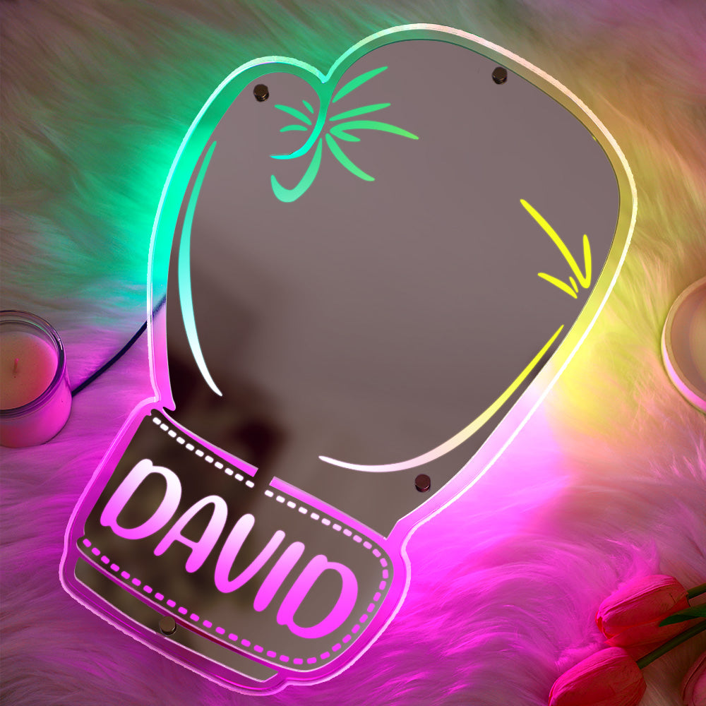 Custom Name Mirror Light Boxing Gloves Gift for Boyfriend - soufeelau