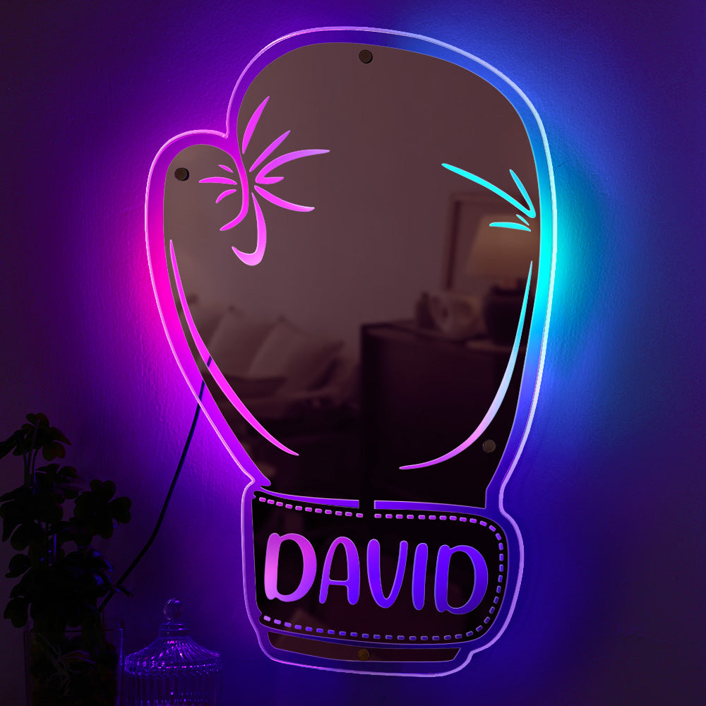 Custom Name Mirror Light Boxing Gloves Gift for Boyfriend - soufeelau
