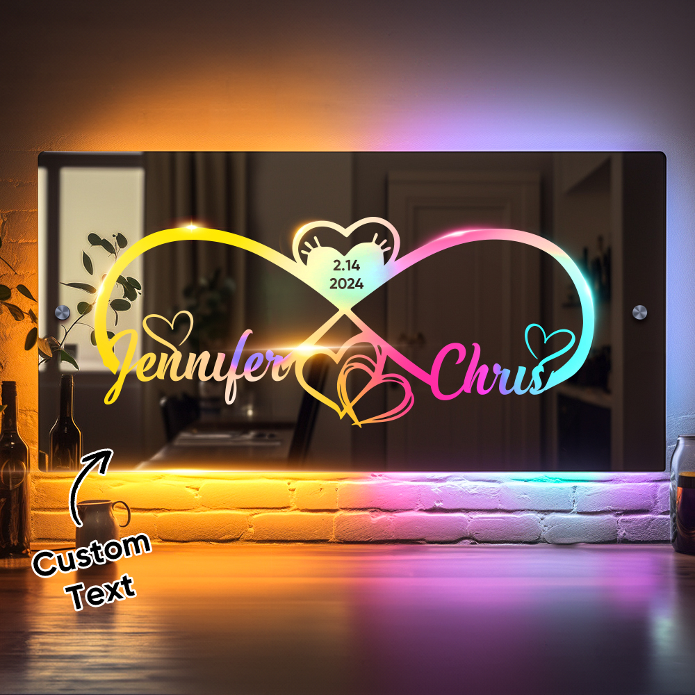 Personalized Engraved Infinity Heart Mirror Light Bedroom Sign Custom Mirror Neon Signs Wall Decor, Custom Name Sign for Bedroom,Valentine's Day Couple Gift - soufeelau