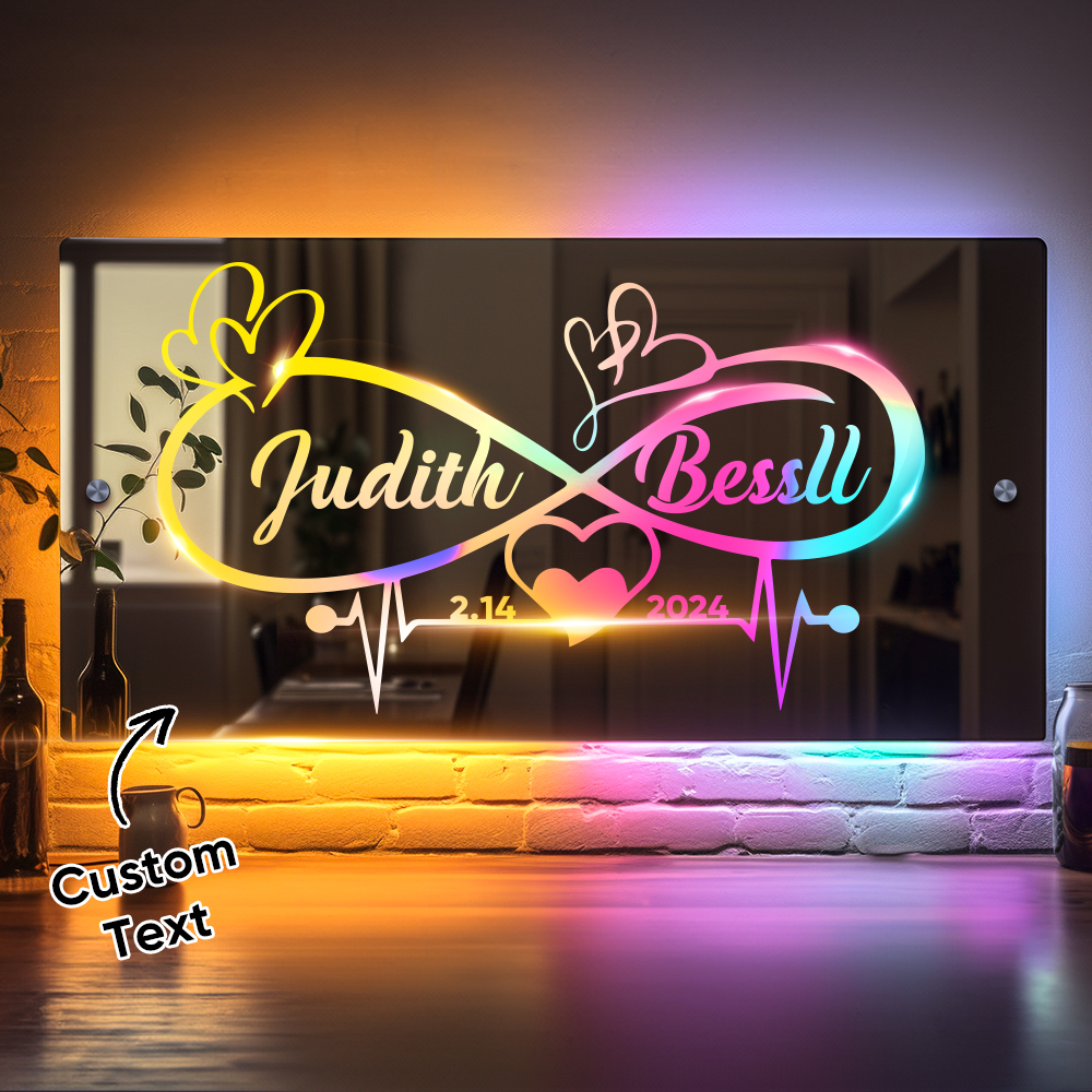 Personalized Name Mirror Light Infinity Heart Couple Gift Custom Mirror Neon Signs Wall Decor, Custom Name Sign for Bedroom Valentine's Day Gift - soufeelau
