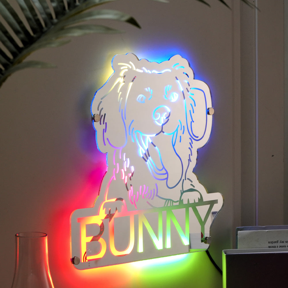 Personalized Pet Photo Name Mirror Light Custom Pet Portrait Mirror Lamp Gift for Pet Lovers - soufeelau