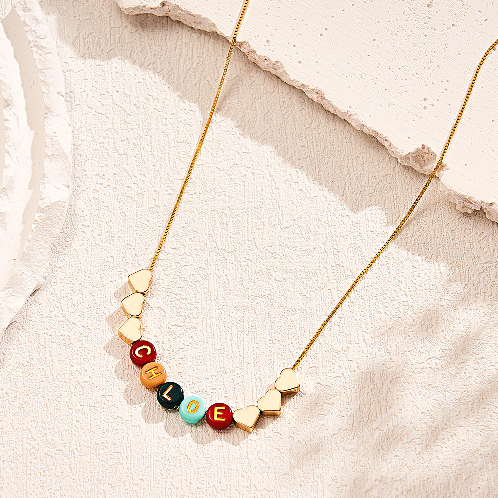 Custom Letter Necklace Color Beads Heart Name Gift for Her - soufeelau