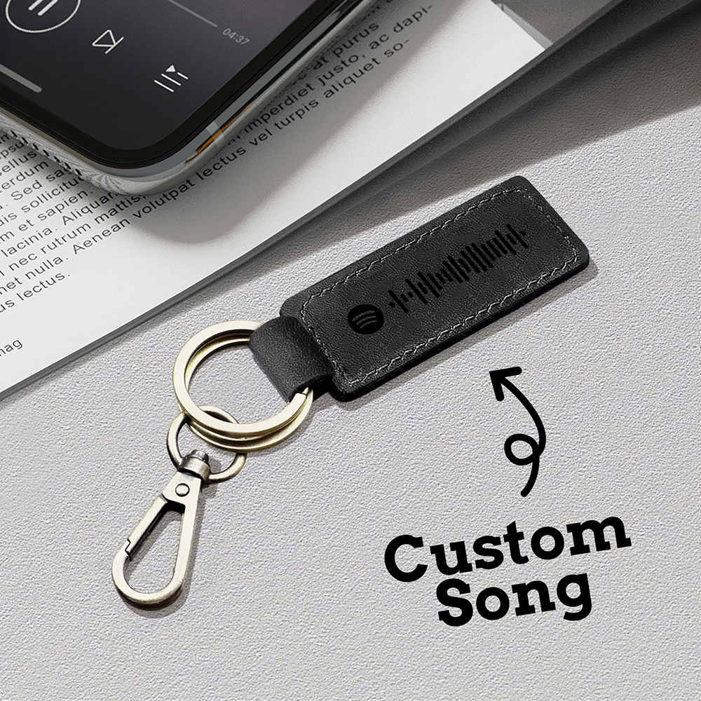 Custom Spotify Leather keychain Personalized Scannable Spotify keychain Anniversary Gift Valentines Day Gift Husband Birthday Gift - soufeelau