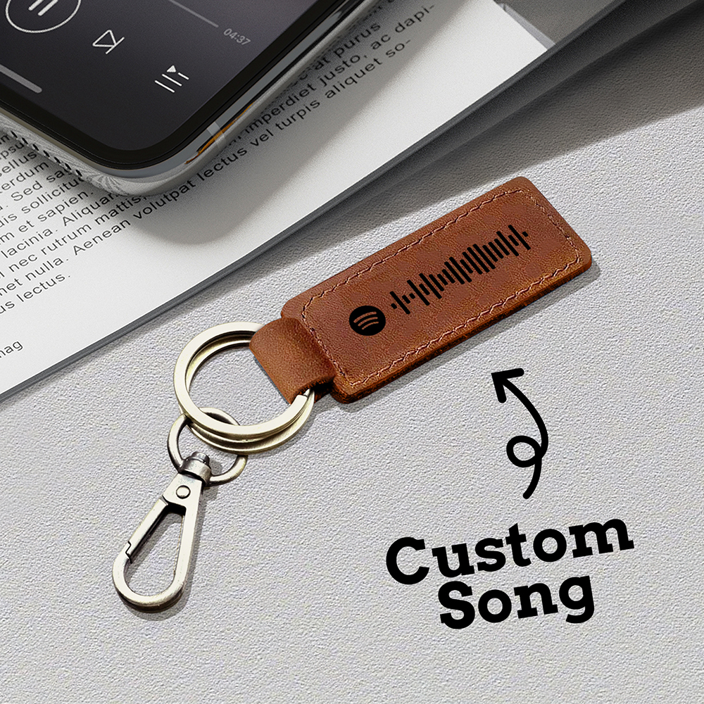 Custom Spotify Leather keychain Personalized Scannable Spotify keychain Anniversary Gift Valentines Day Gift Husband Birthday Gift - soufeelau