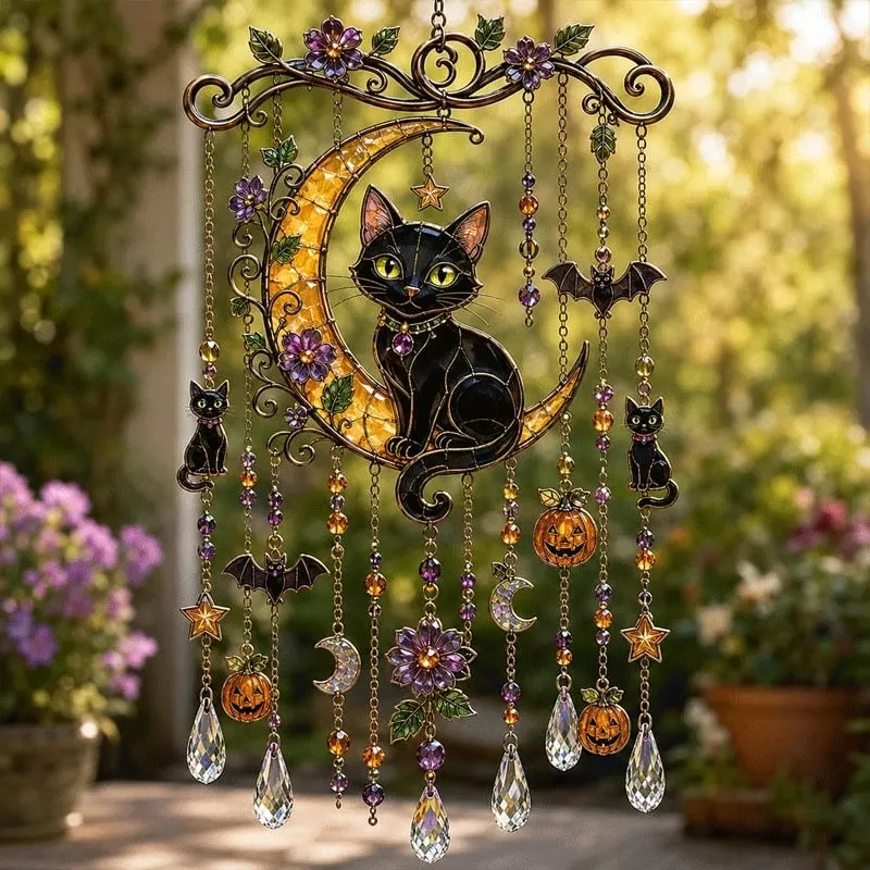 Halloween Suncatcher Wind Chime – Spooky Window Hanging Decor, Colorful Sun Catcher & Halloween Home Decoration - soufeelau