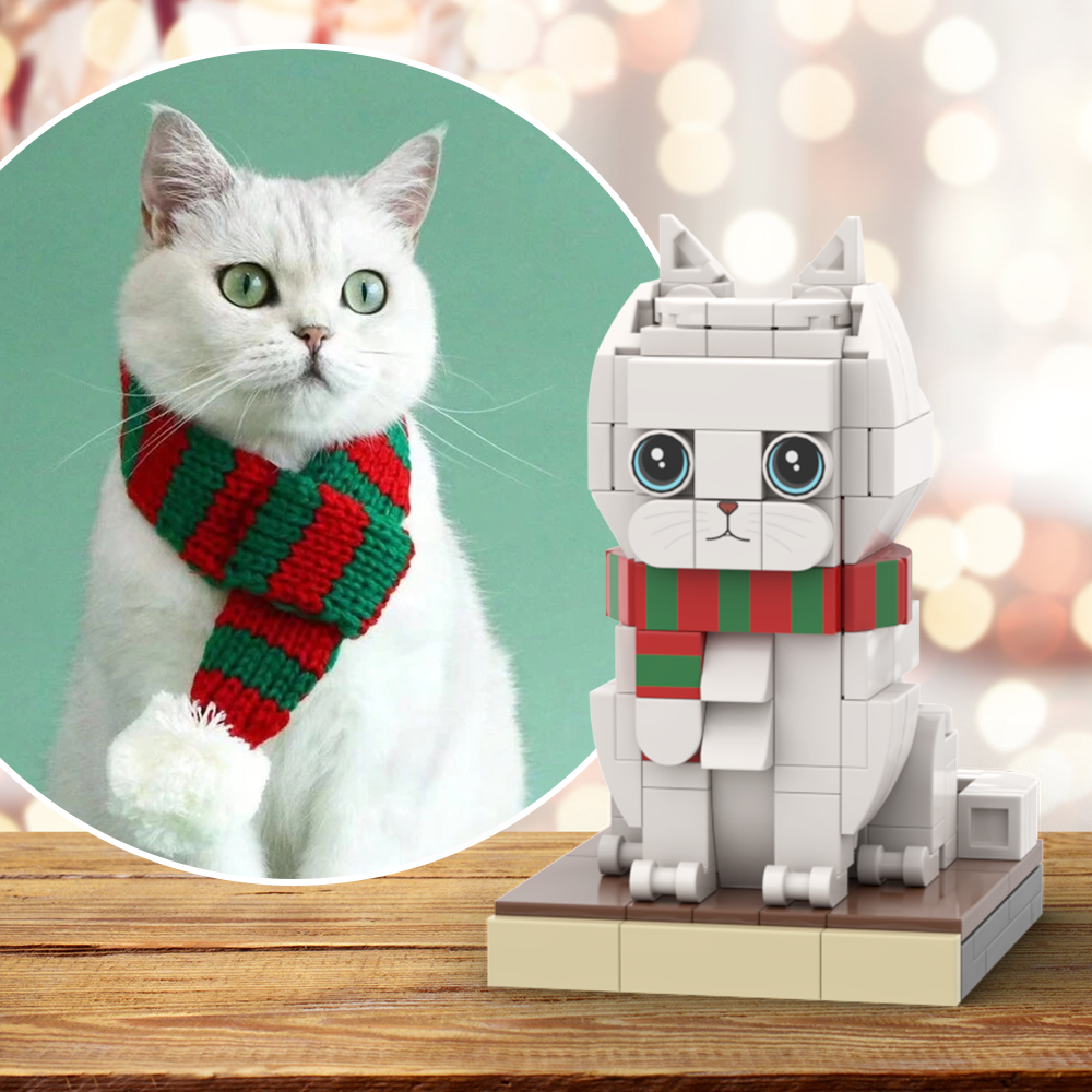 Christmas Cat With Scarf Fully Body Customizable 1 Cat Personalized X-Mas Cat Photo CustomBrick Figures Small Particle Block Customized Cat Only - soufeelau