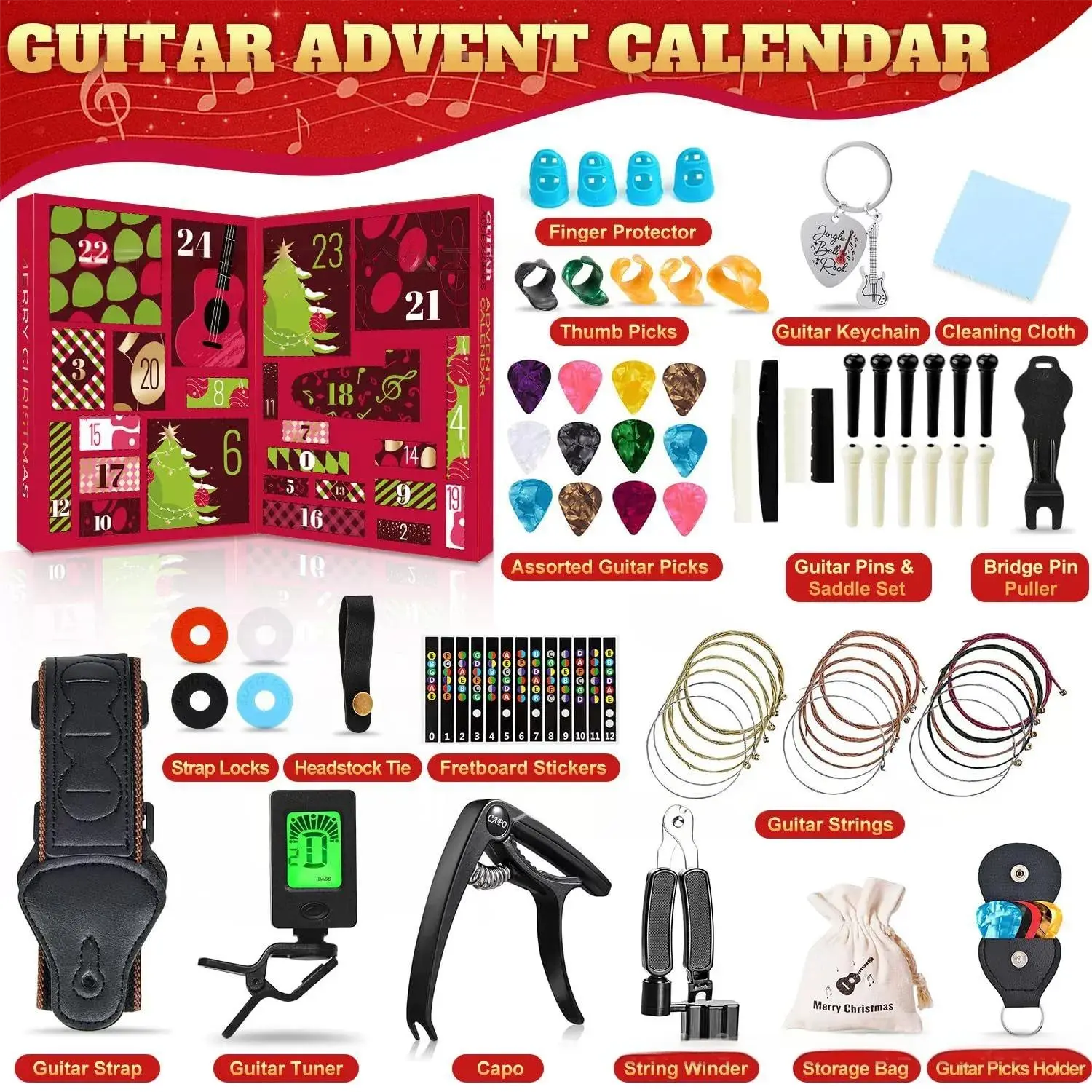 Guitar Picks Advent Calendar Guitar Accessory Set Christmas Countdown Blind Box A Gift for Guitar Lovers - soufeelau