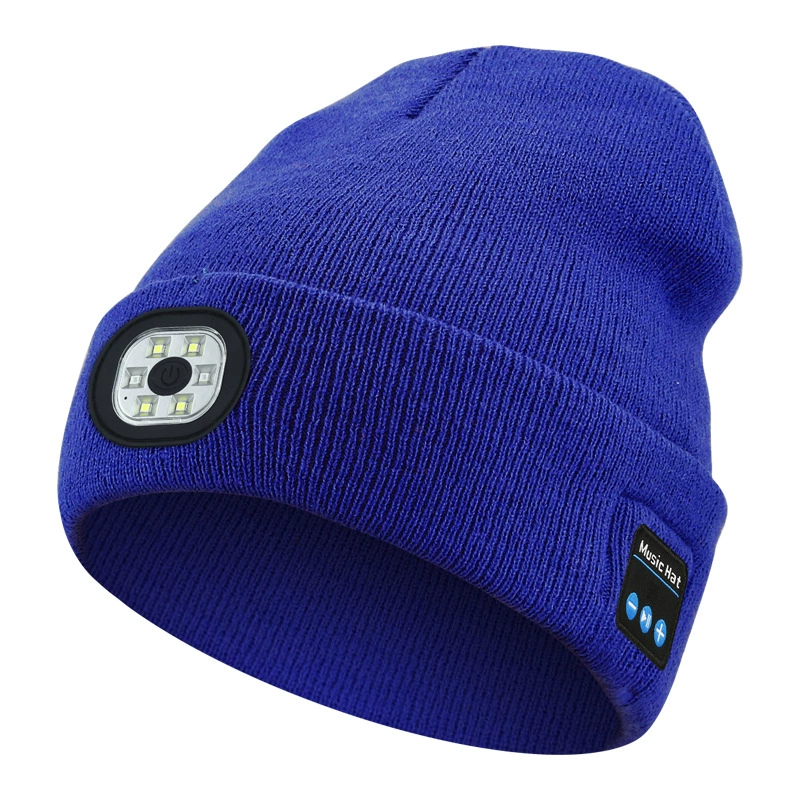 LED Rechargeable Bluetooth Light-Up Knitted Beanie Hat with Built-in Headlamp - soufeelau