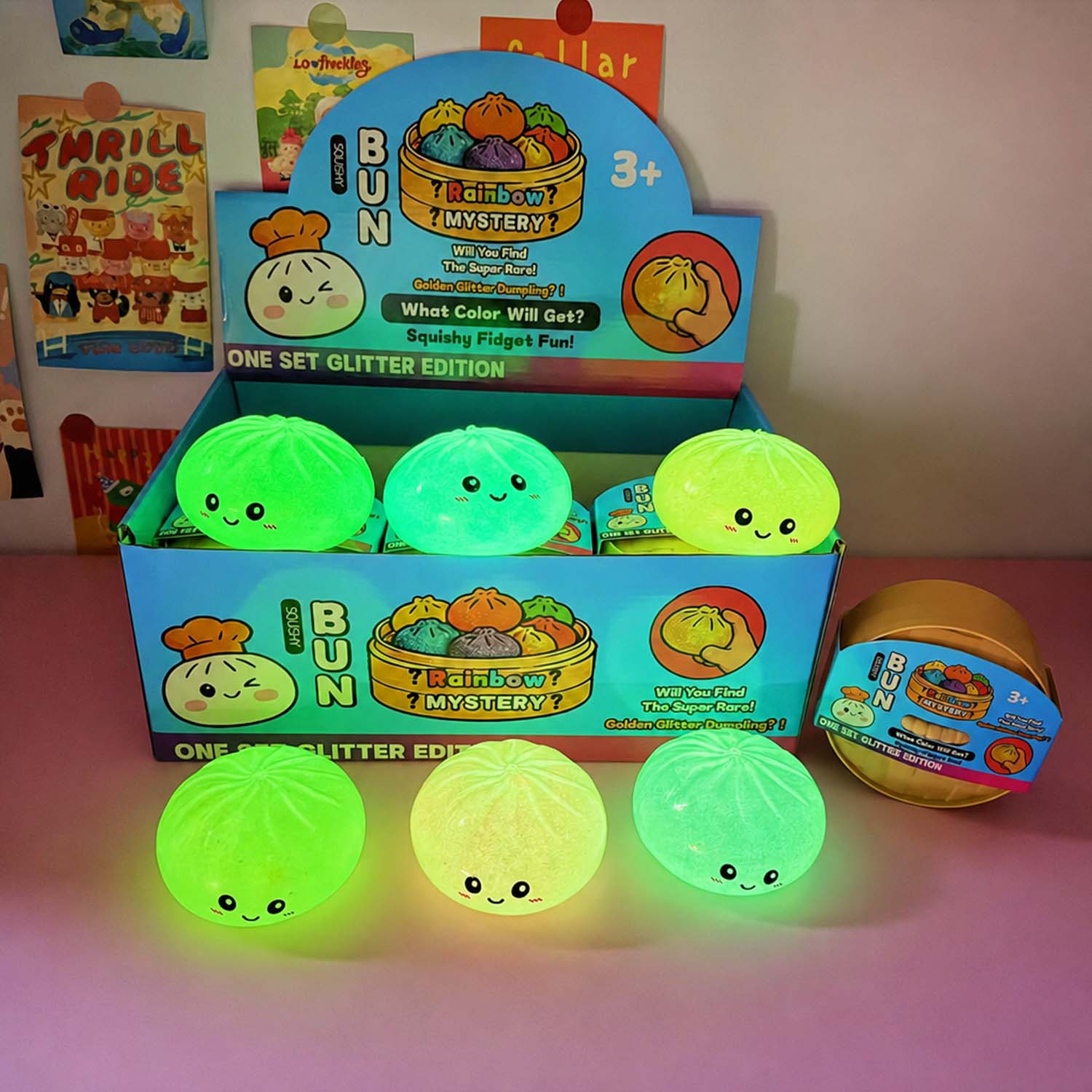 Glow-in-the-Dark Glitter Dumpling Squishy Blind Box – Sparkly Soft Squeeze Toy, Cute Mystery Gift - soufeelau