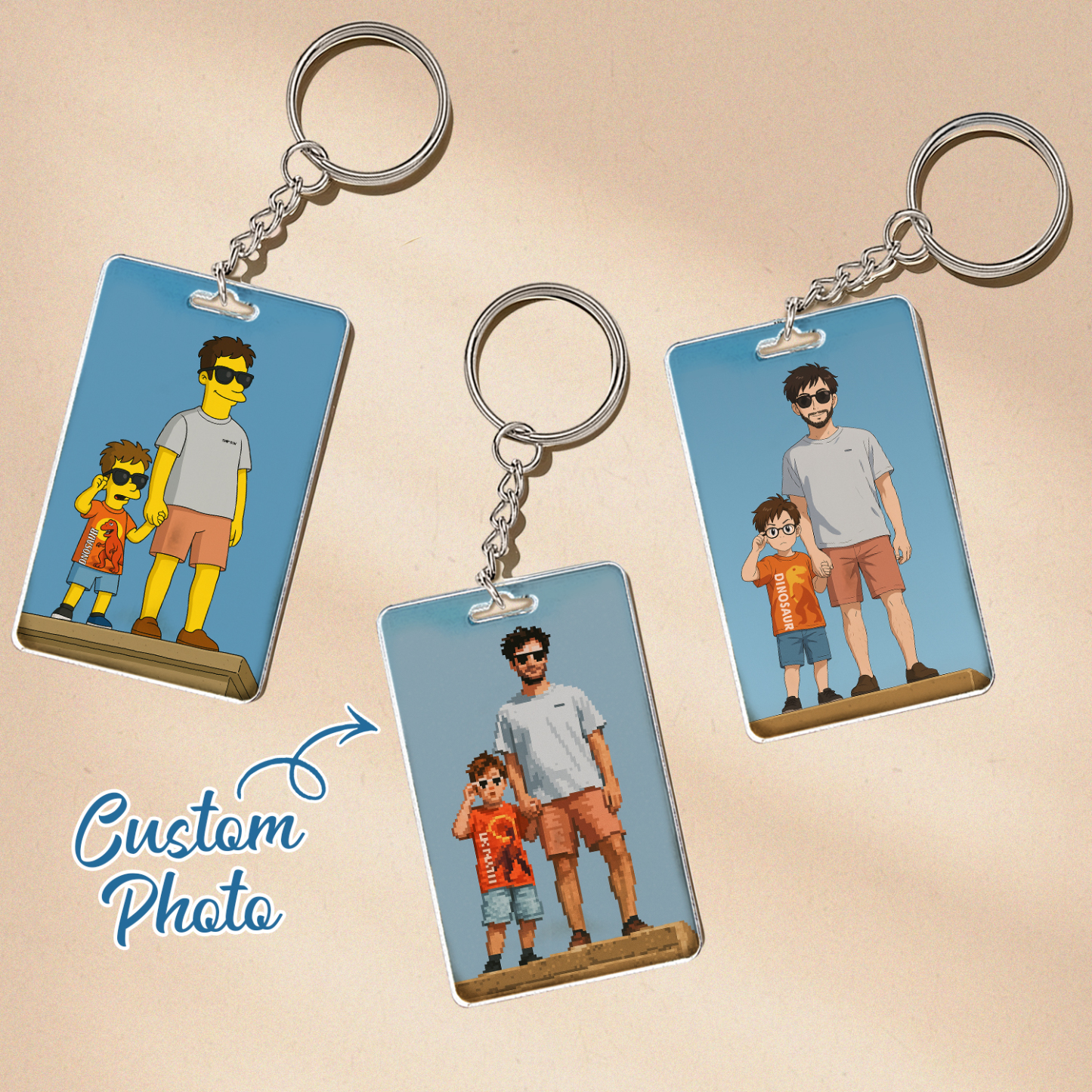 Personalized Keychain Photo Custom Anime Portrait Cartoon Style Father's Day Gift - soufeelau
