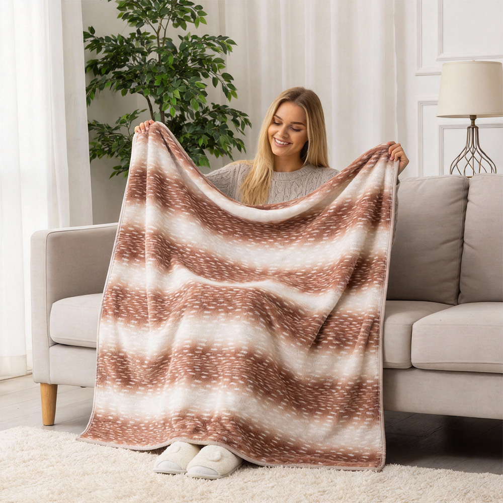 Flannel Blanket with Animal Stripe Pattern and Personalized Christmas Reindeer Pattern