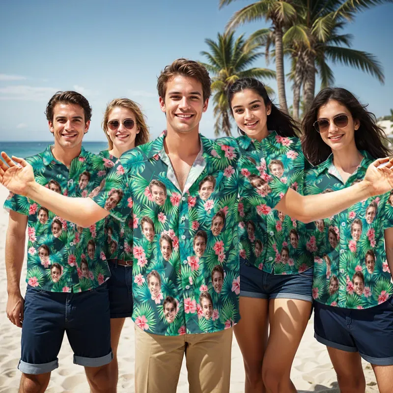 Christmas Gift Custom Hawaiian Shirts Red Flowers Design Personalized Aloha Beach Shirt For Men